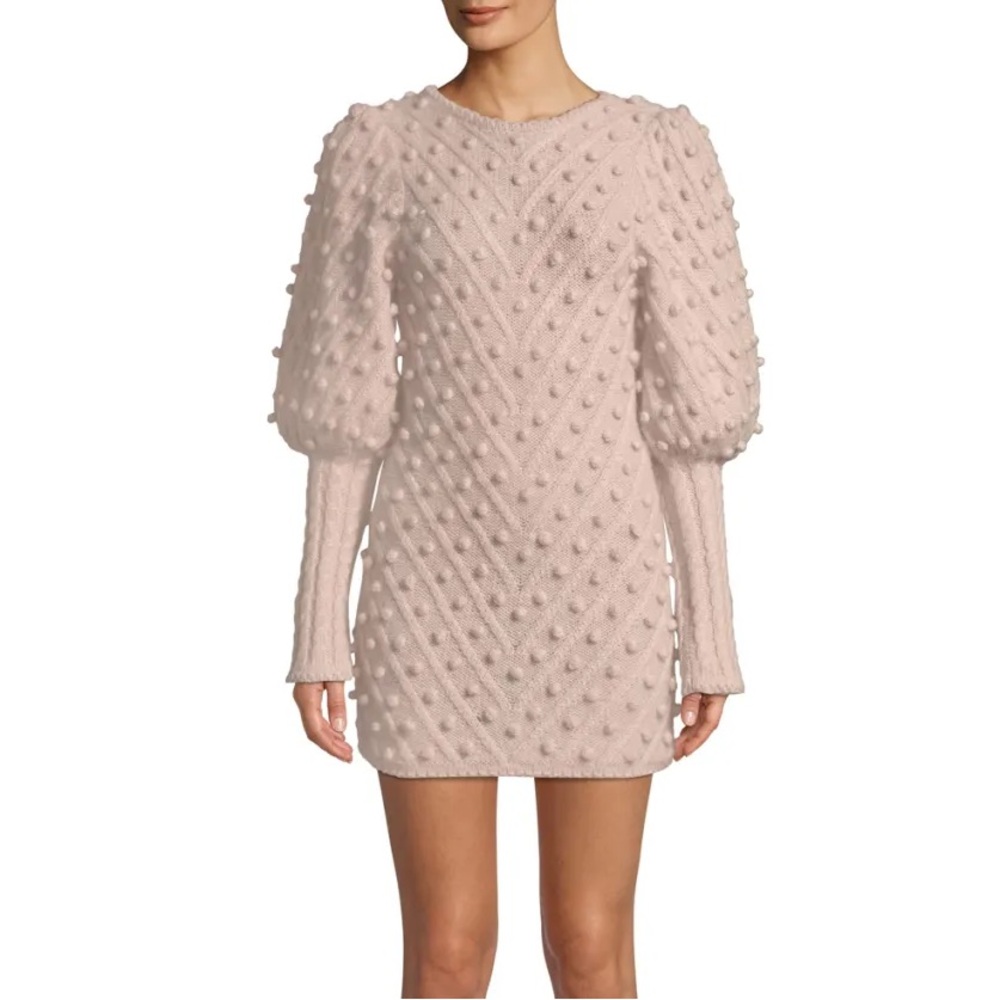 ZIMMERMANN Unbridled Pompom-Embellished Knitted Mini Sweater Dress, Ivory, Small